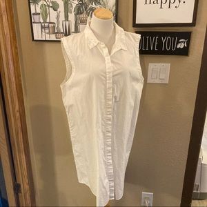 Eileen Fisher Long White Sleeveless Organic Cotton Shirt, XL